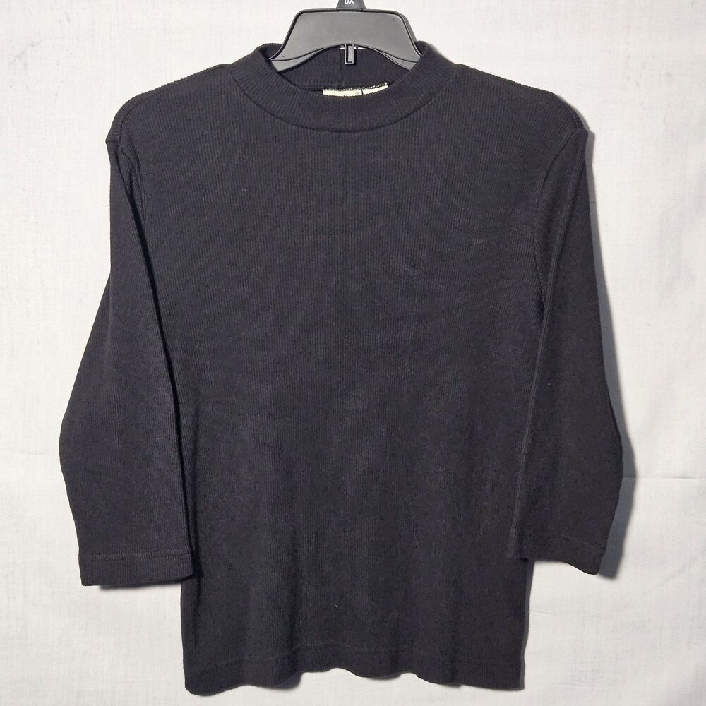 VTG Eddie Bauer Sweater Shirt Ribbed Crewneck Canada 3/4 Sleeve Womens M Black